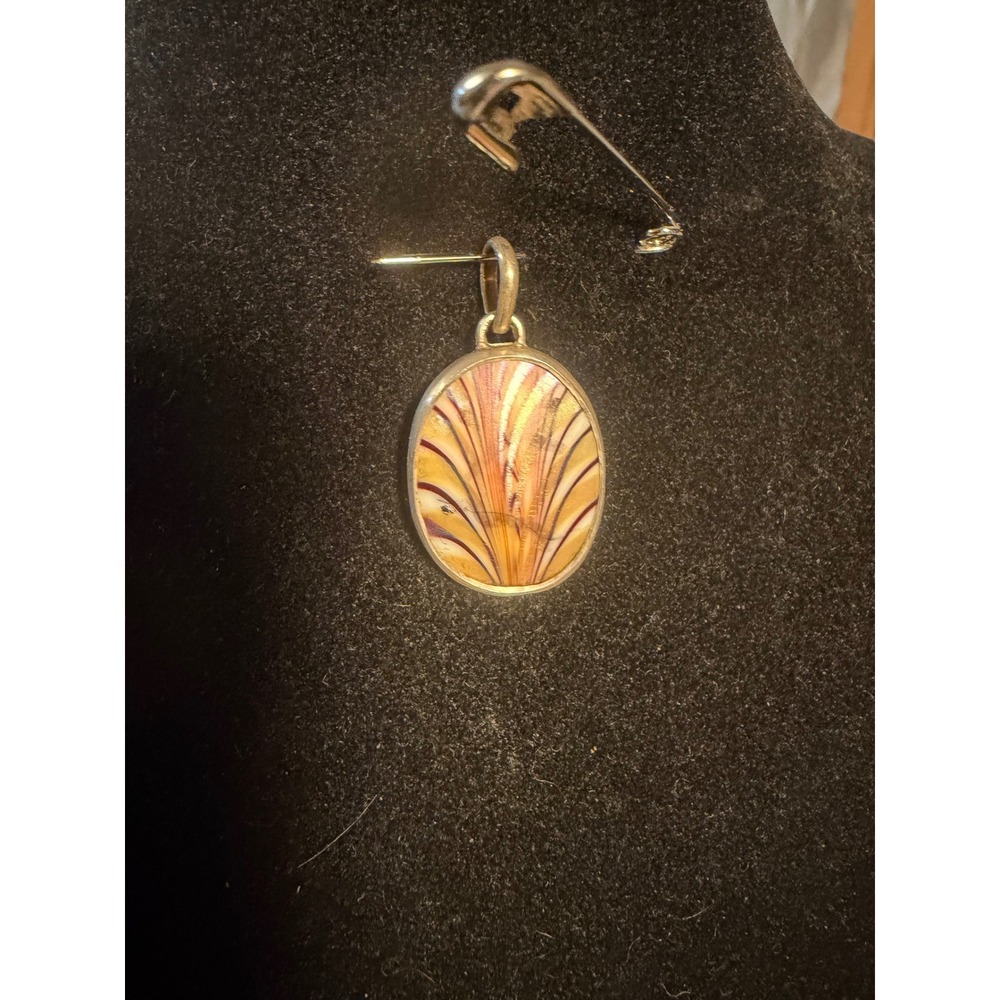 Vintage Orient and Flume Dichroic Glass Swirl Oval Pendant Sterling